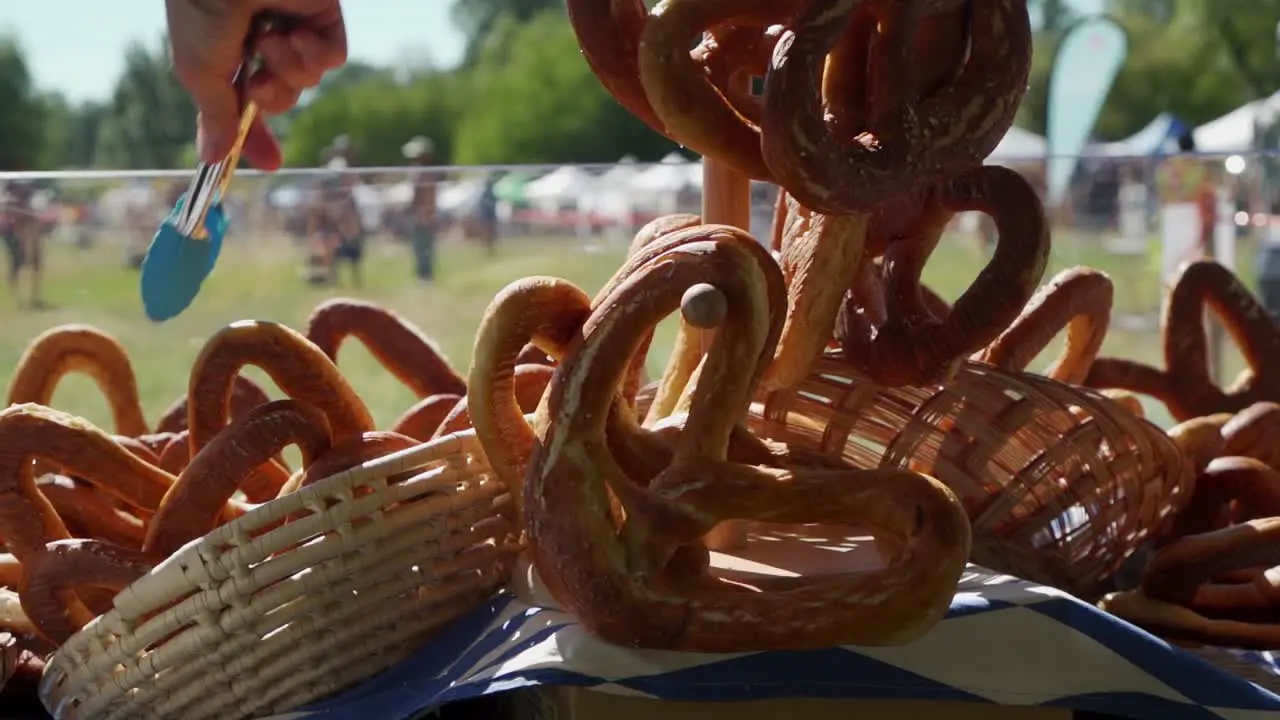 Pretzels displayed at local farmers market