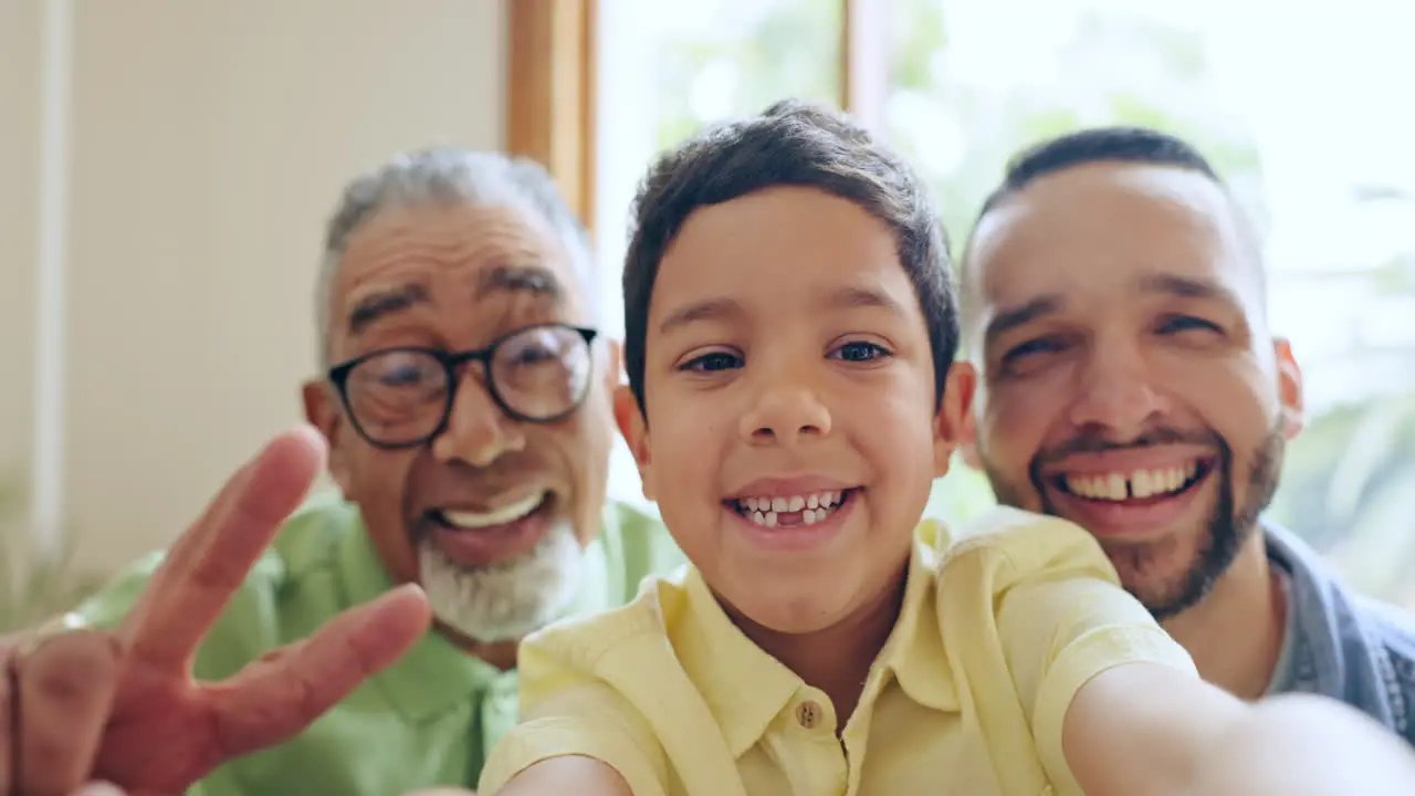 Happy family selfie and tongue out with boy