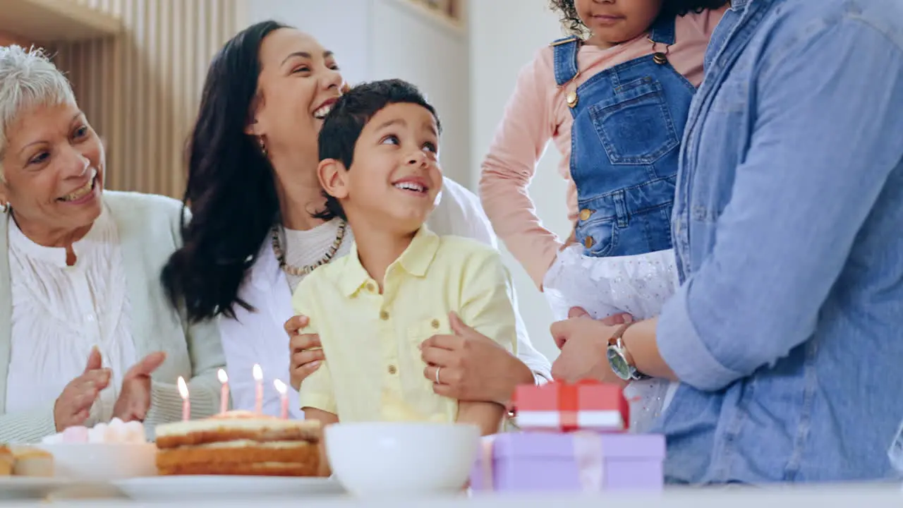 Happy family little boy and hug for birthday