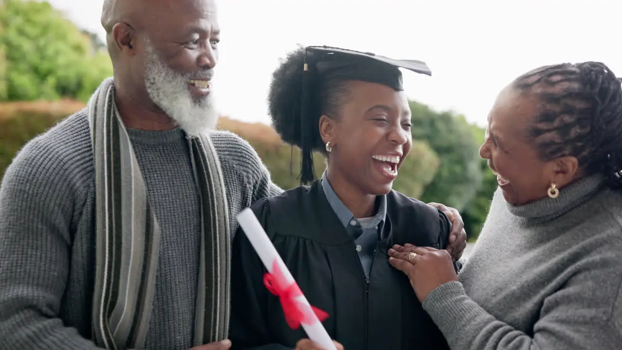 Happy black family woman and hug for graduation