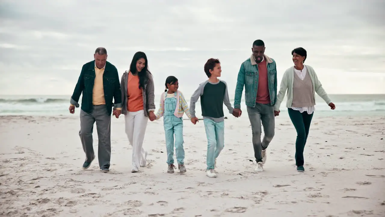 Big family playing or happy on beach