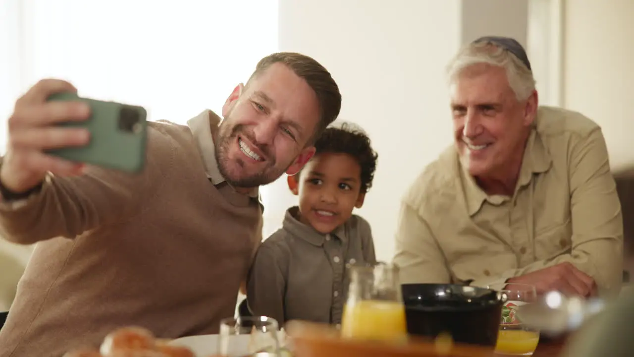 Selfie kid and man with senior father