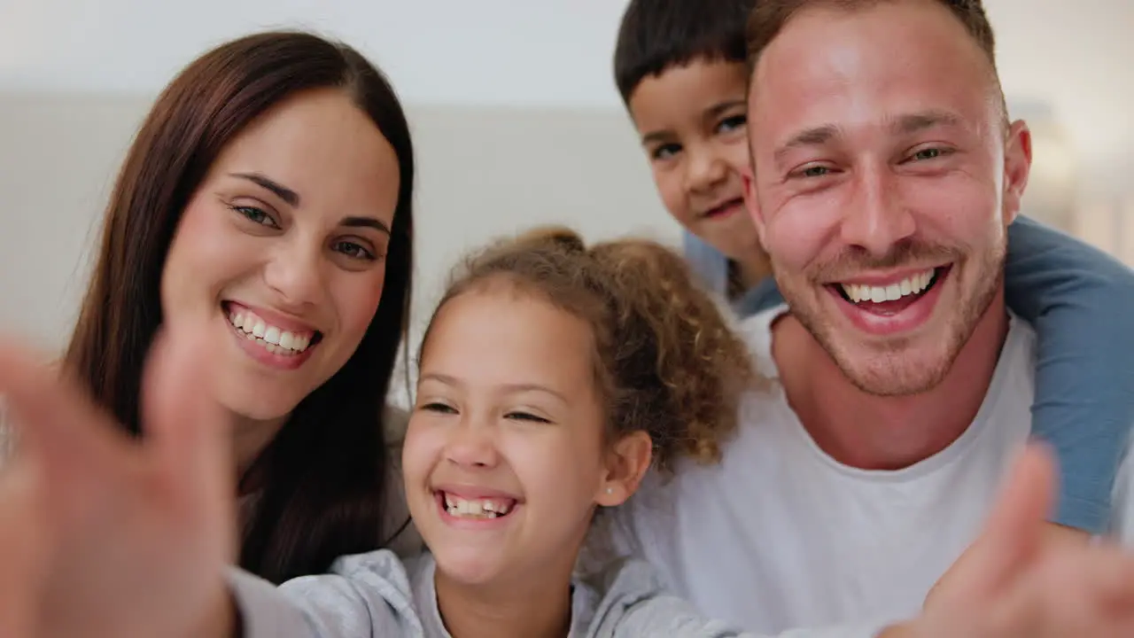 Face love and happy family with selfie