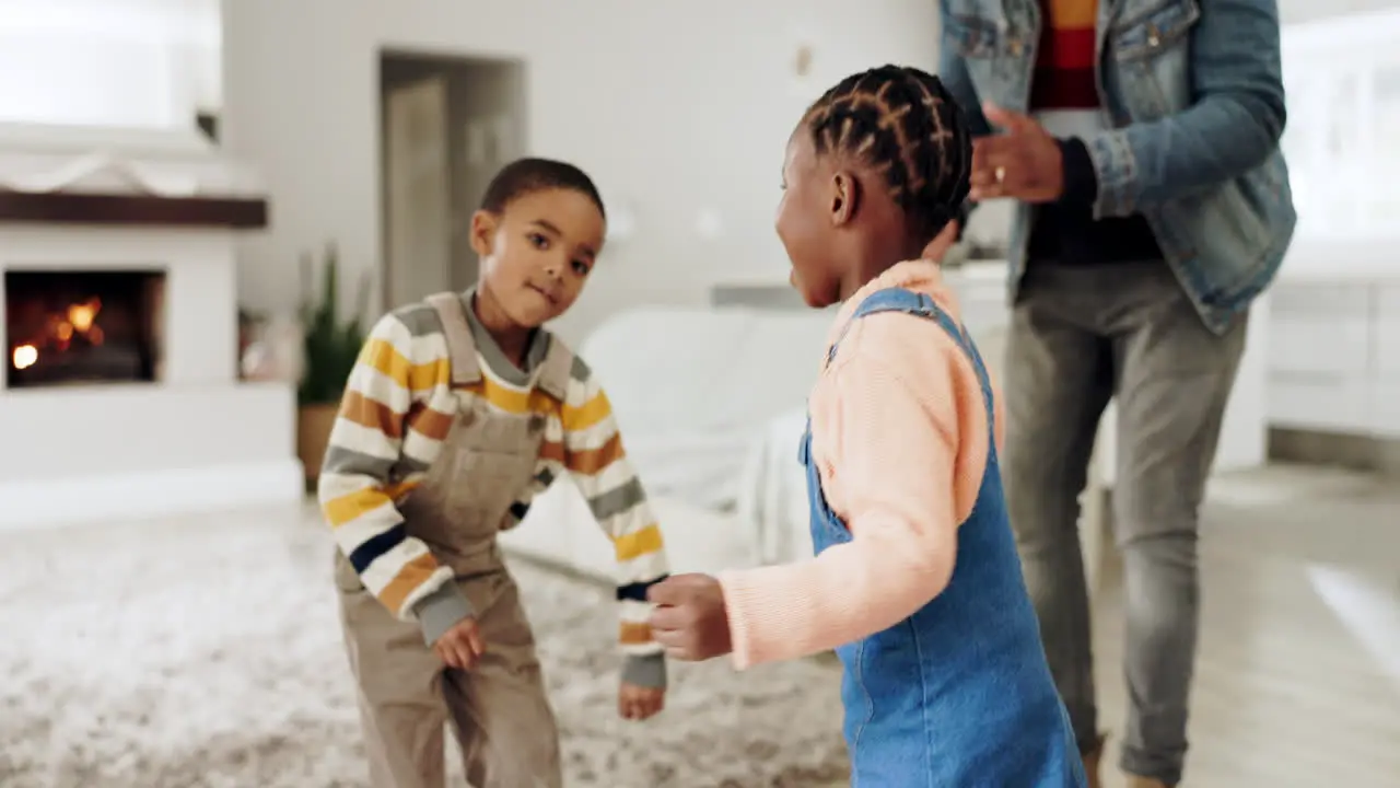 Dance happy and face of children with parents