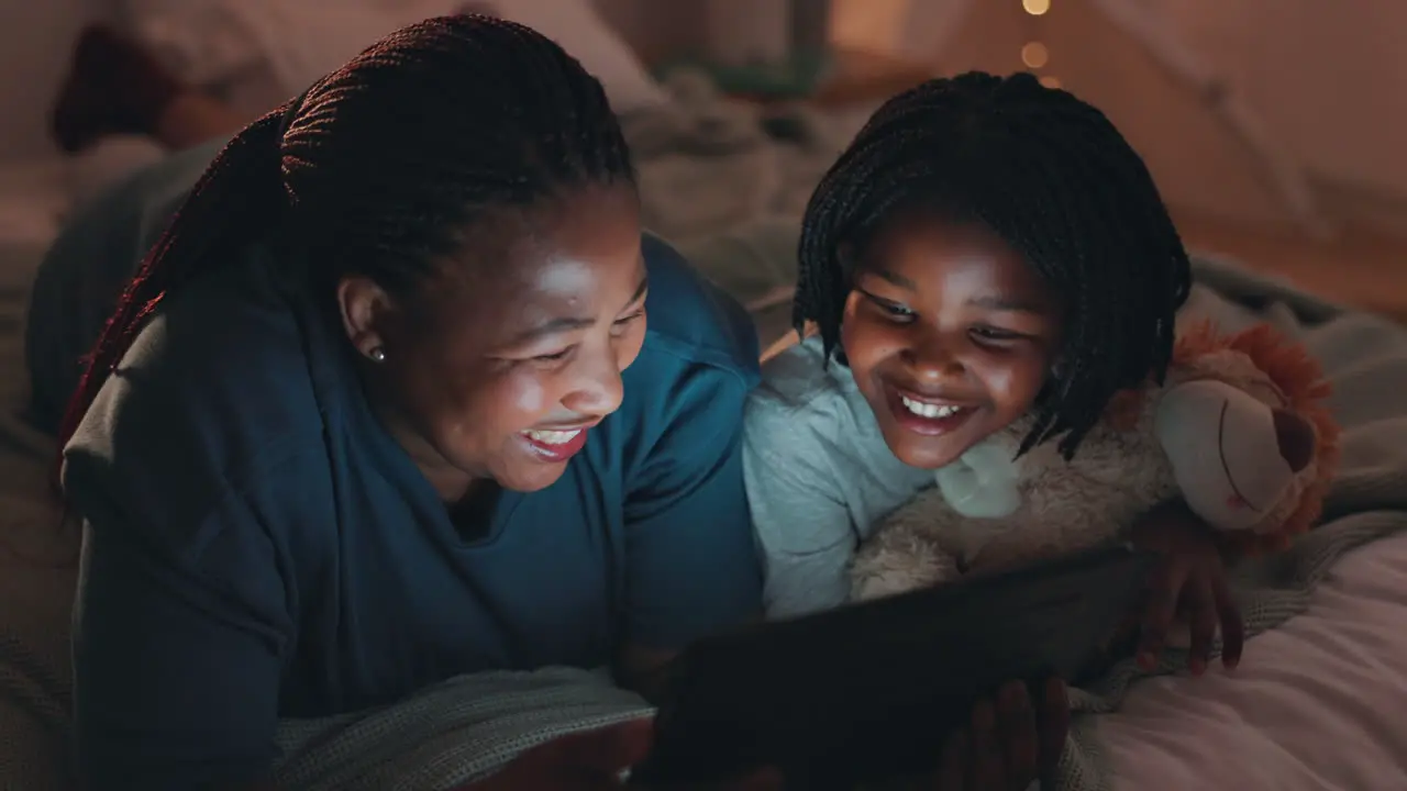 Bed night and girl with mother