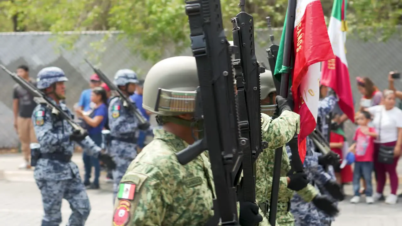 Armed Forces with Mexican Flag of the National Army marching through Monterrey Nuevo León in the commemorative parade of the Independence of Mexico