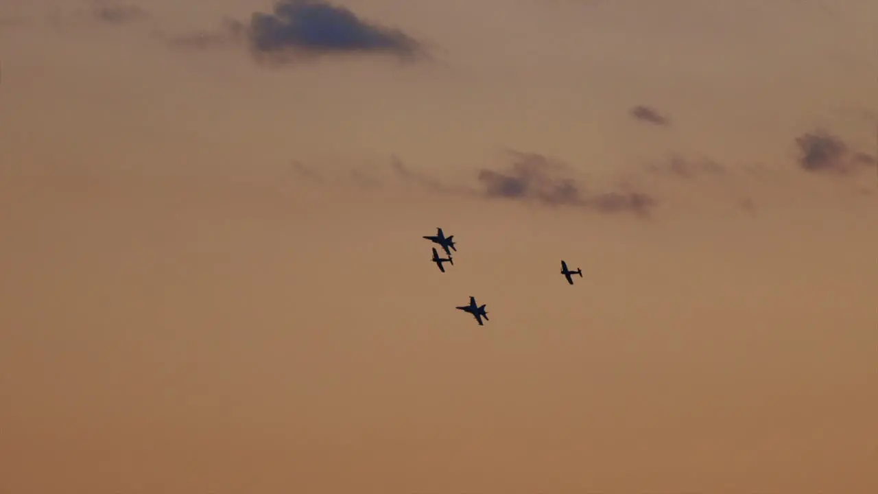 Military fighter jets formation flight silhouette f18