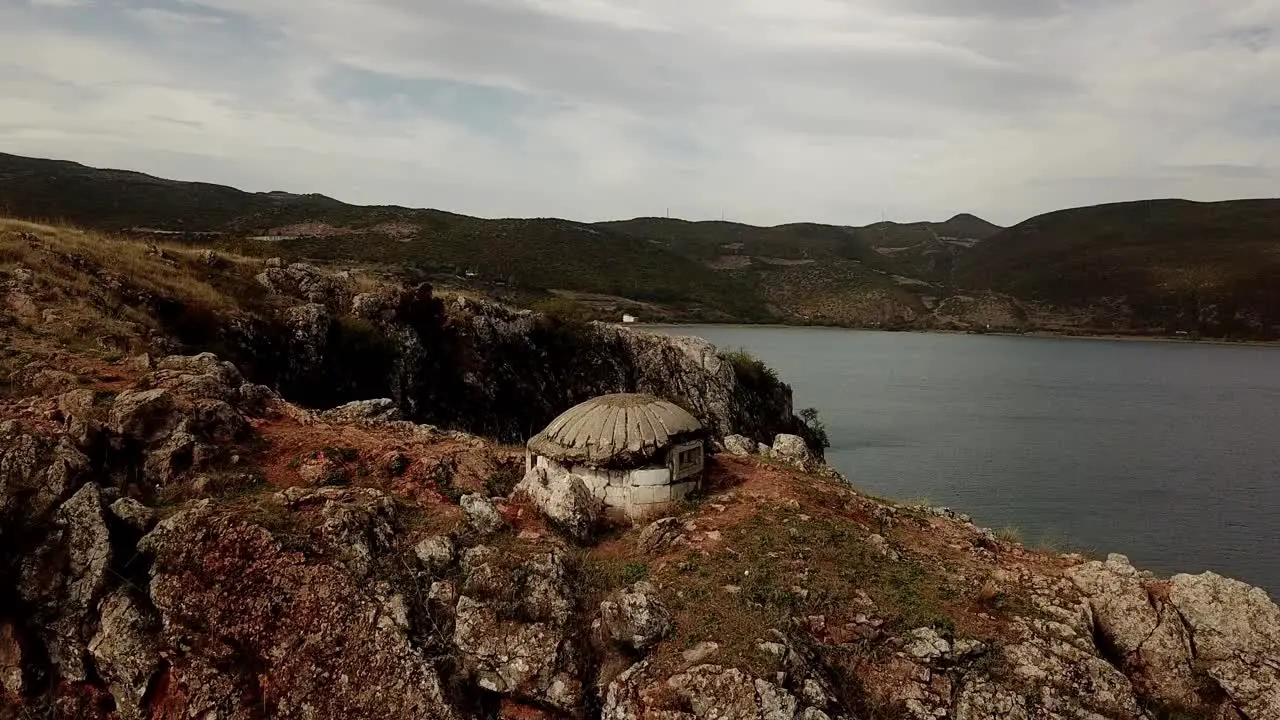 Drone view of small bunker at Lin Albania Balkans Europe