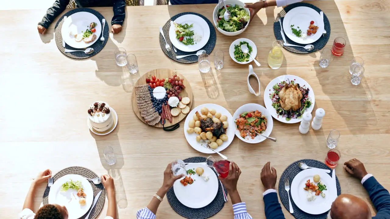 Family lunch and happy in garden for thanksgiving