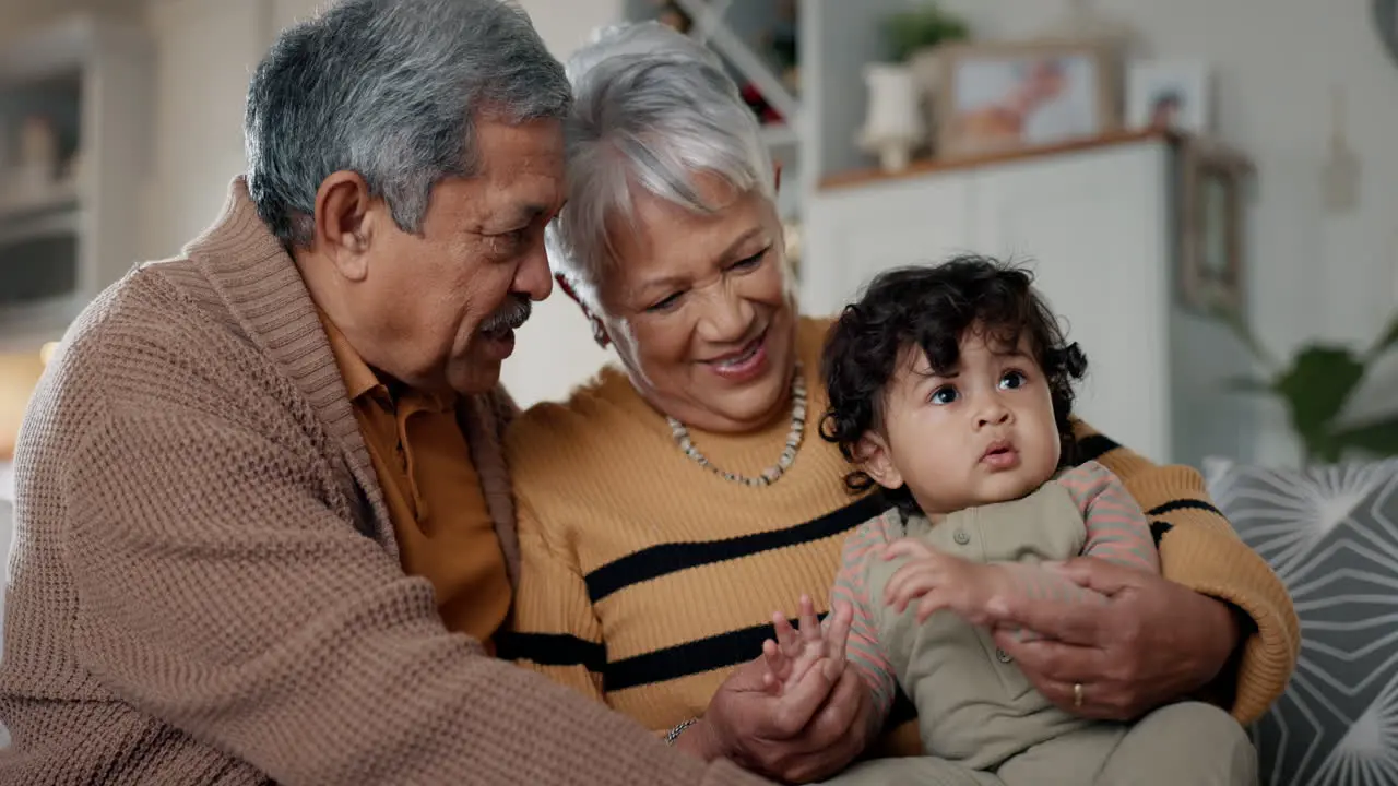 Grandparents grandchild and home with baby