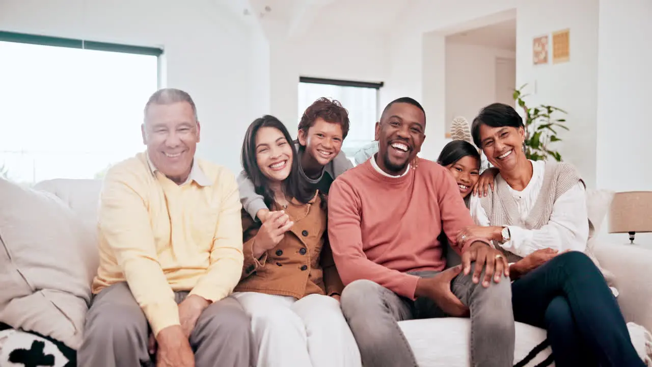 Smile face and big family on a sofa at their home