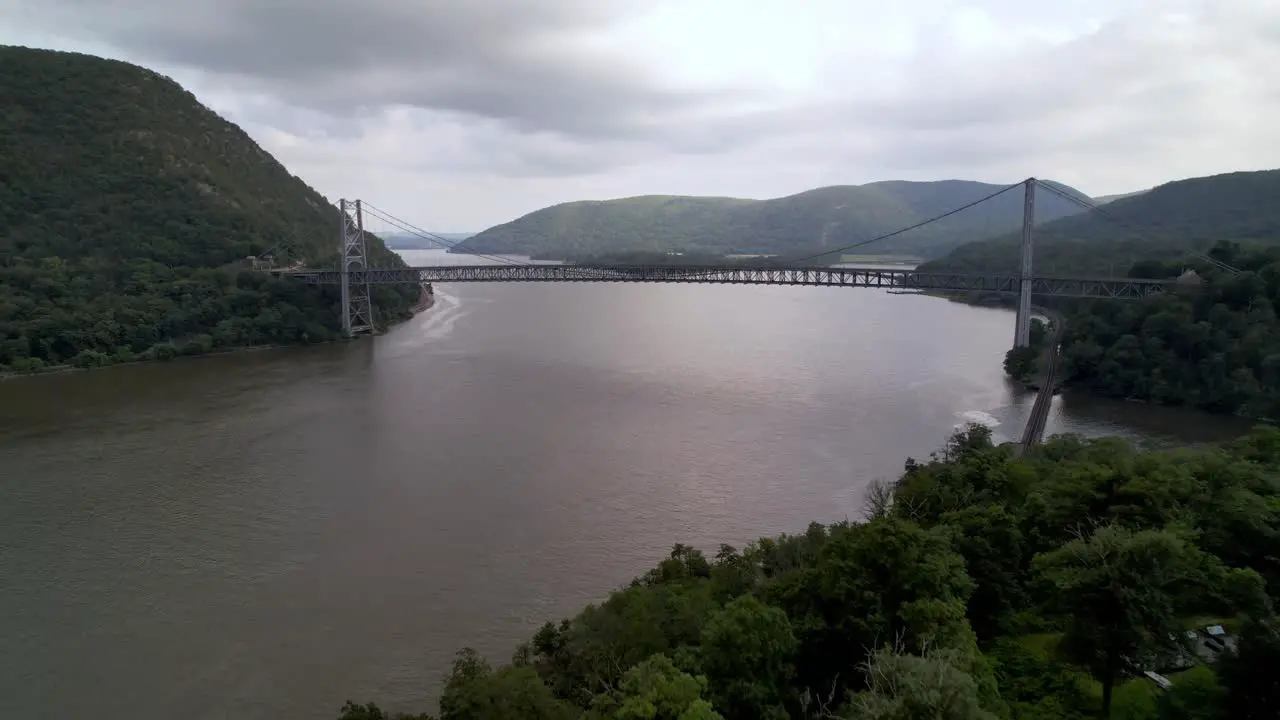 Aerial pullout from bear mountain bridge new west point new york ny