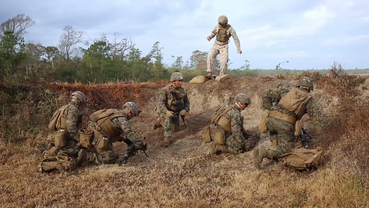 Us Marines Officer Supervised Live Fire Military Automatic Weapons Training Exercise G-36 Assault Range Camp Lejeune