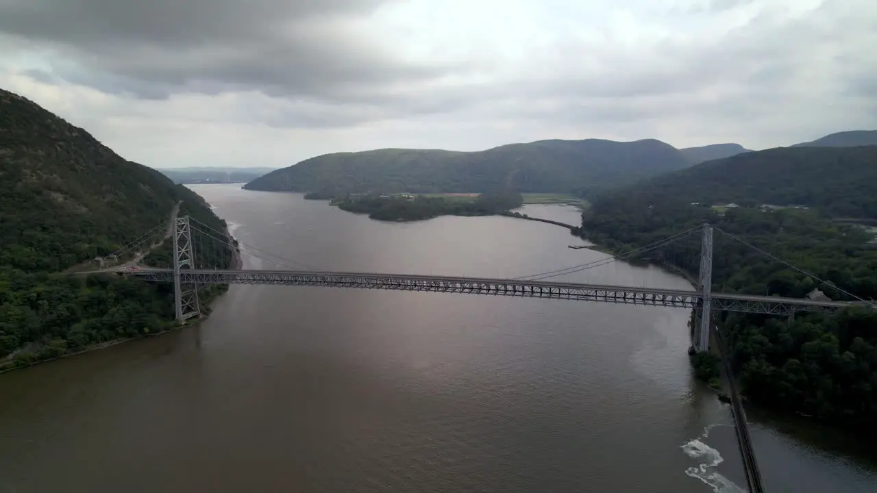 aerial pullout from bear mountain bridge near highland falls new york ny