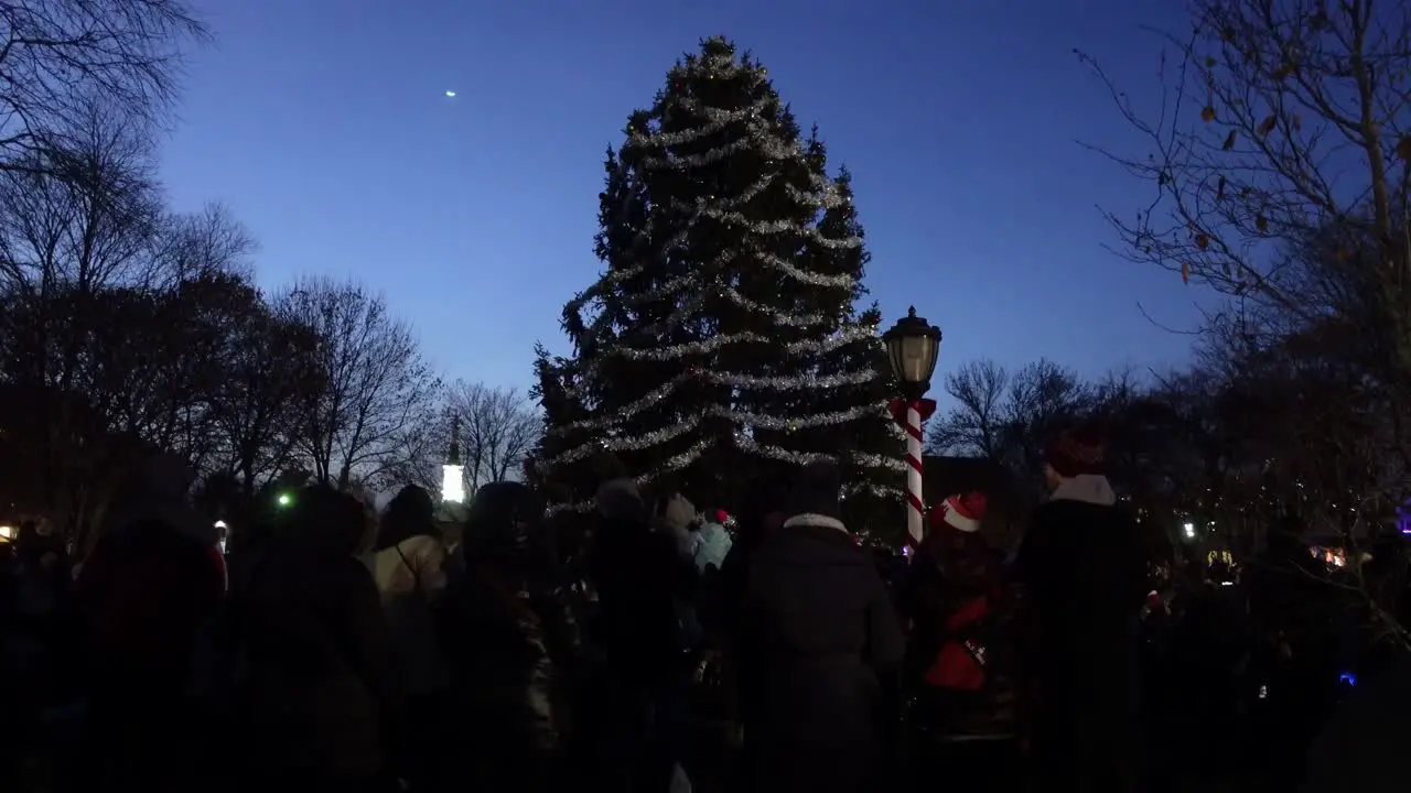 Chicago suburb waiting for the Christmas tree to be turned on on a cold evening