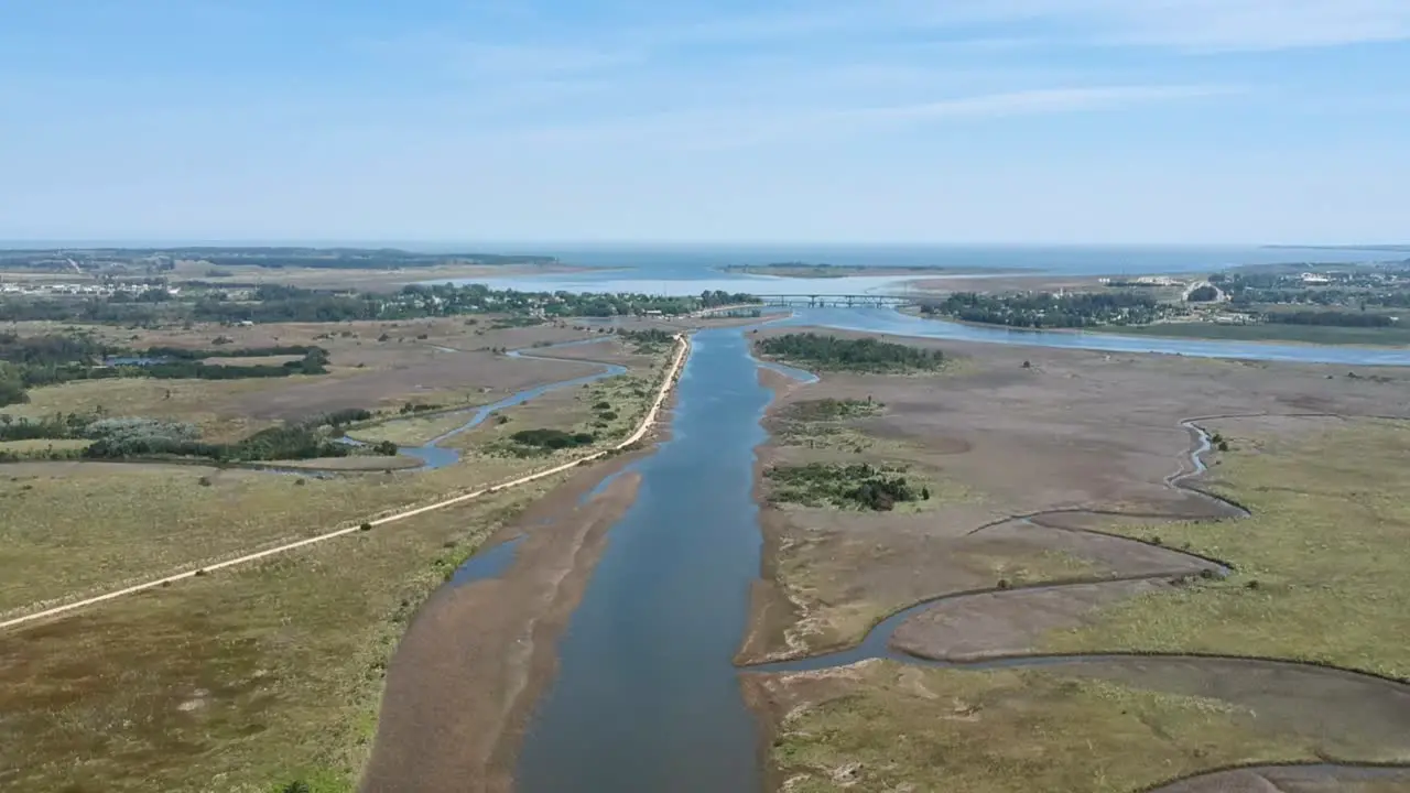 drone-aerial view- ox bow rivers in santa Lucia drone flying over the river without kayaks