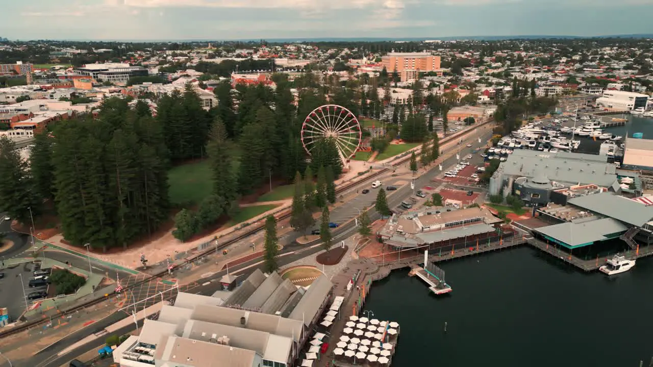 drone shot over Fremantle and the Ferris Wheel Perth Western Australia