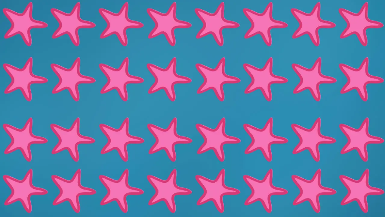 Animation of rows of pink starfish on blue background