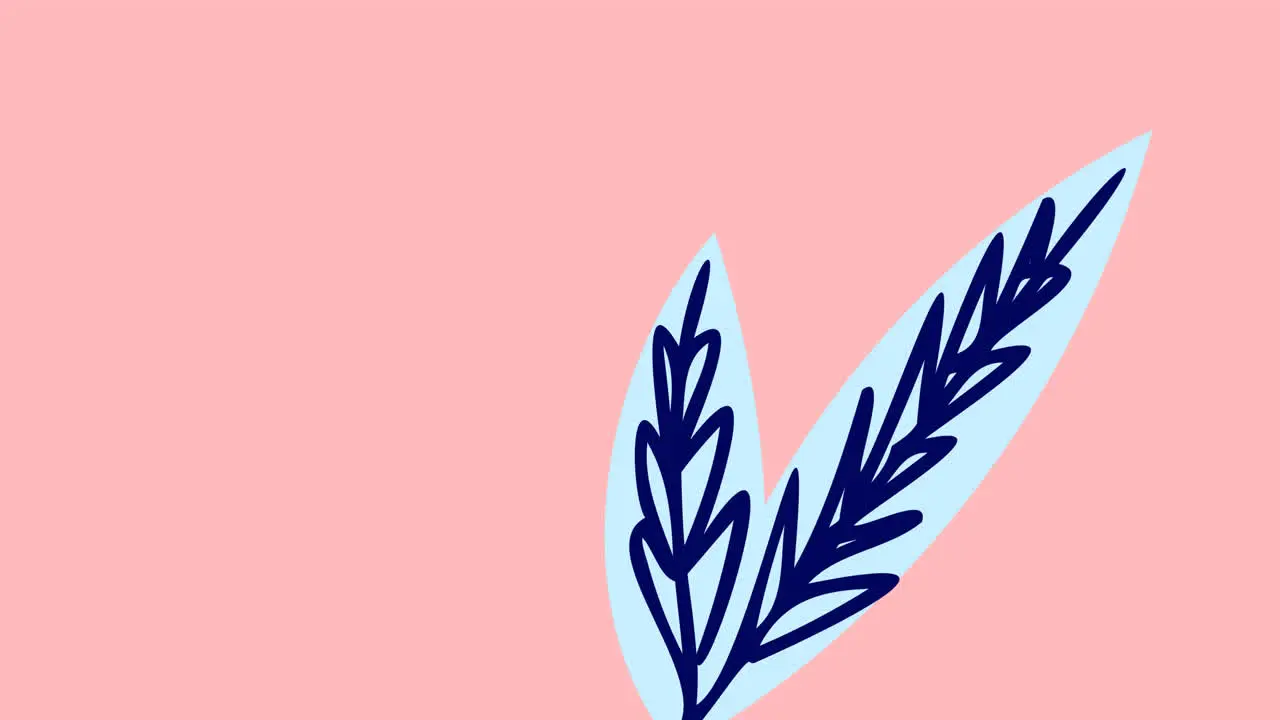 Animation of blue leaves with copy space on pink background