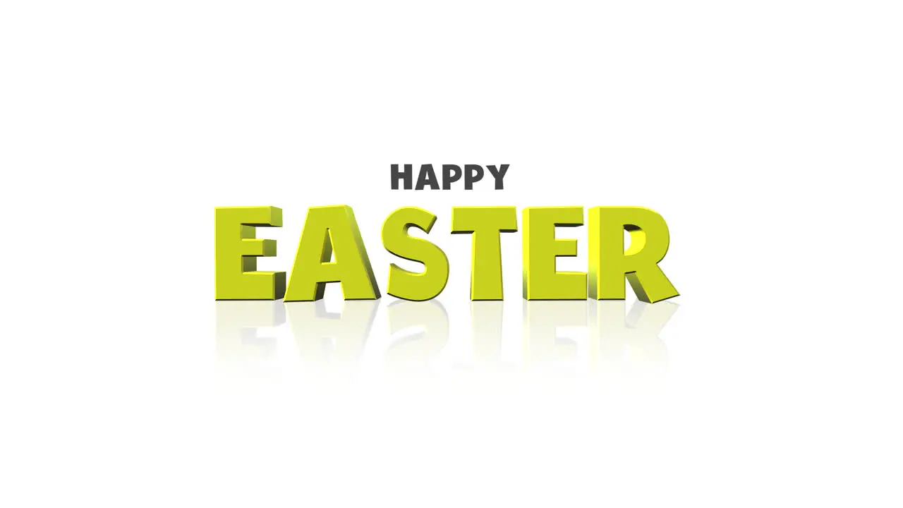 Reflective Happy Easter greeting card yellow letters on white background