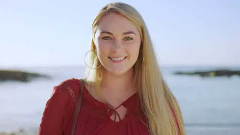 Woman face or fashion by beach