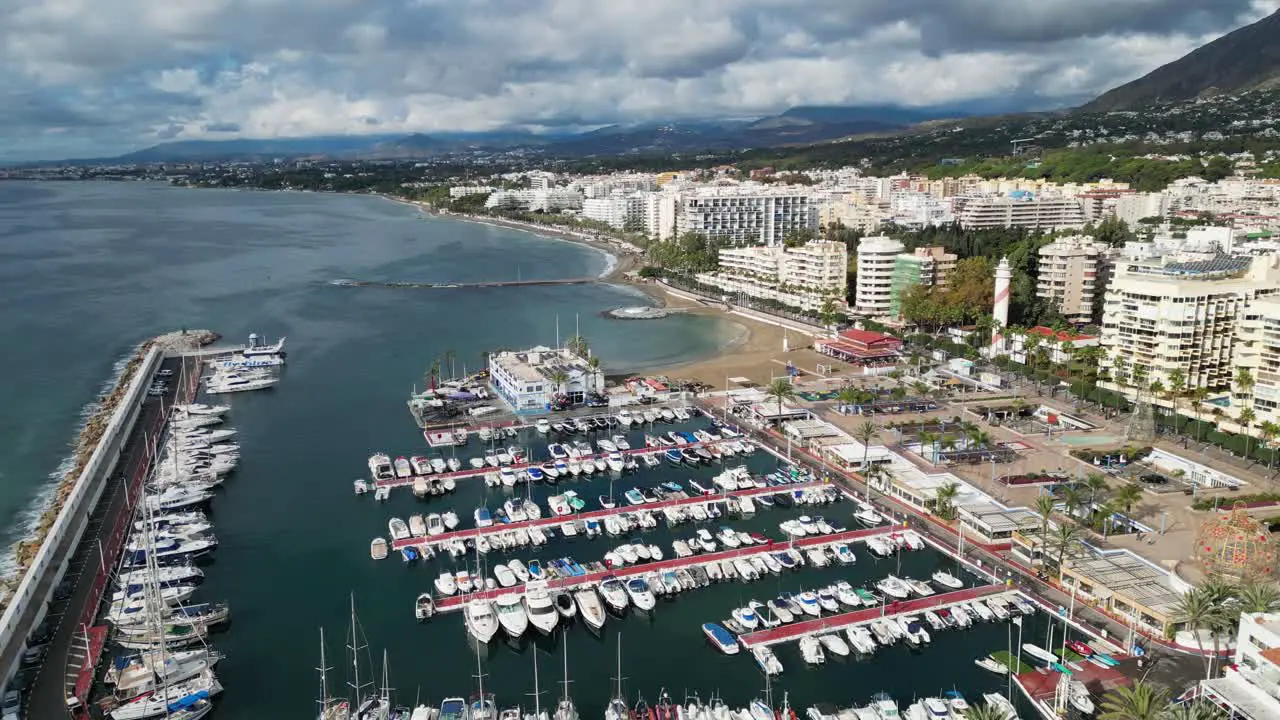 Marbella Port and Boulevard with Luxury Hotels in Andalusia Spain Aerial