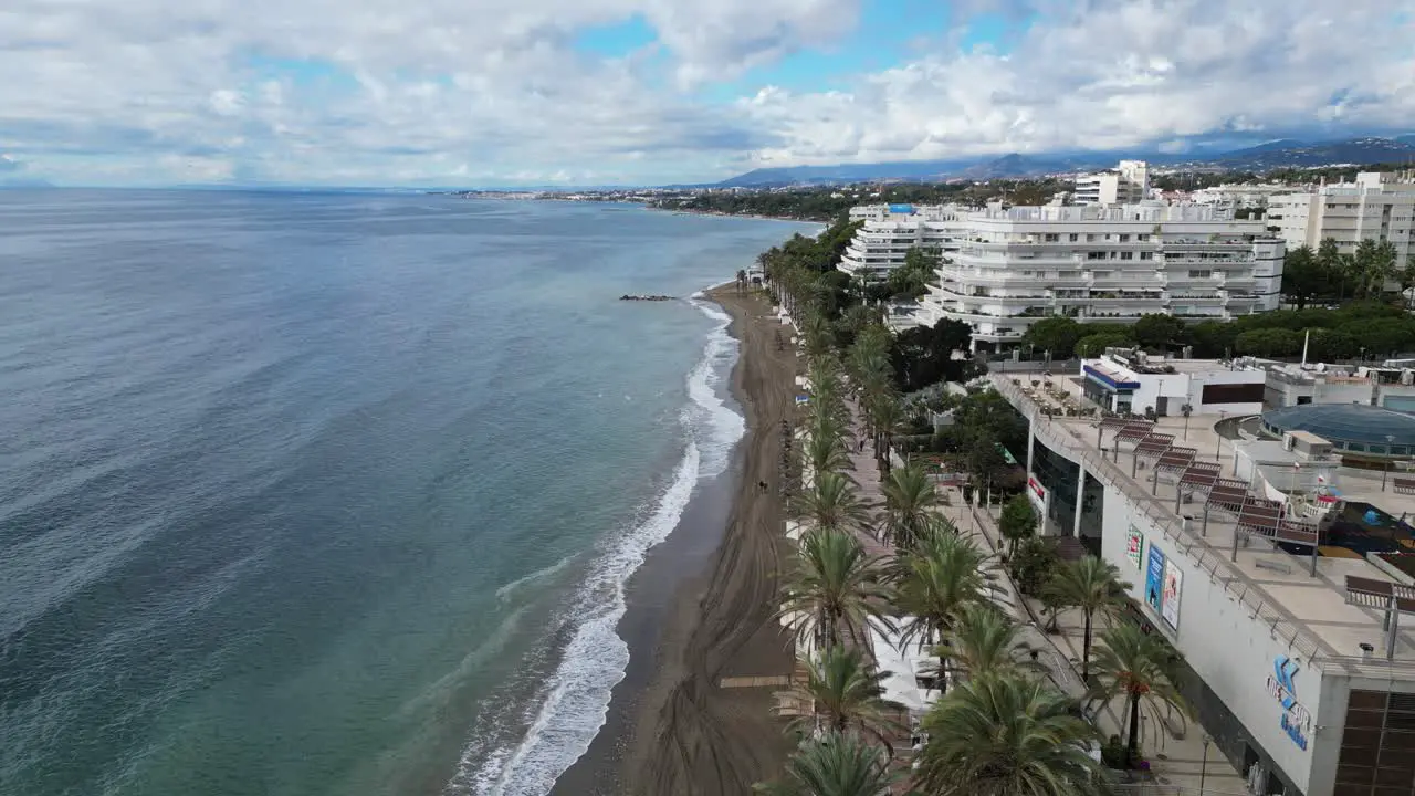 Marbella Boulevard and Hotels at the beach in Andalusia Spain Aerial