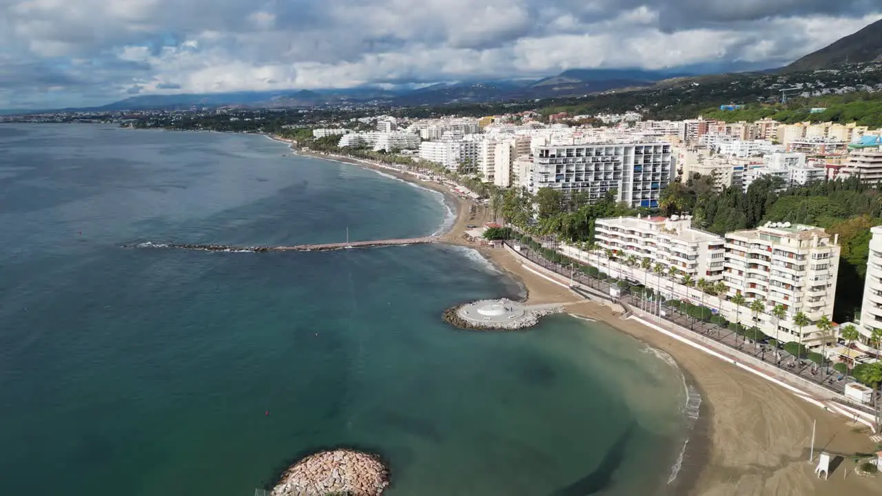 Marbella Boulevard and Coastline with Luxury Hotels in Andalusia Spain Aerial