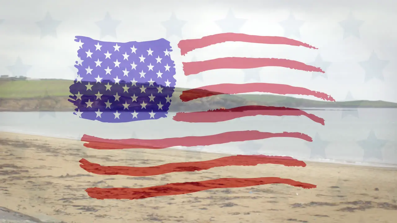 Animation of usa flag design against view of a empty beach