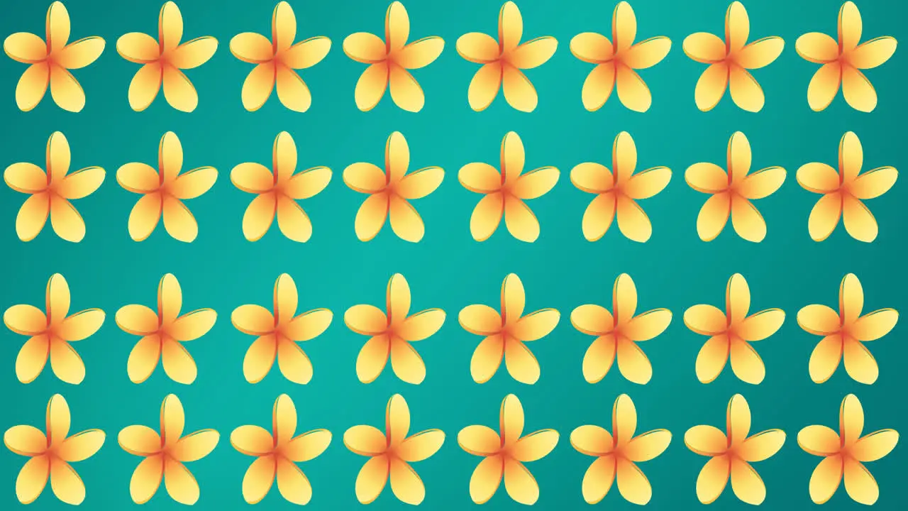 Animation of rows of yellow flowers on blue background