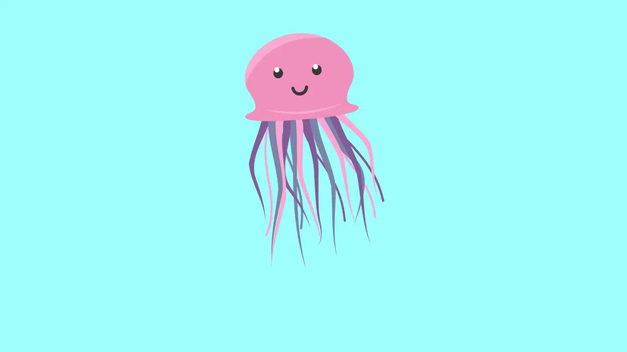 Animation of pink jellyfish with copy space on blue background