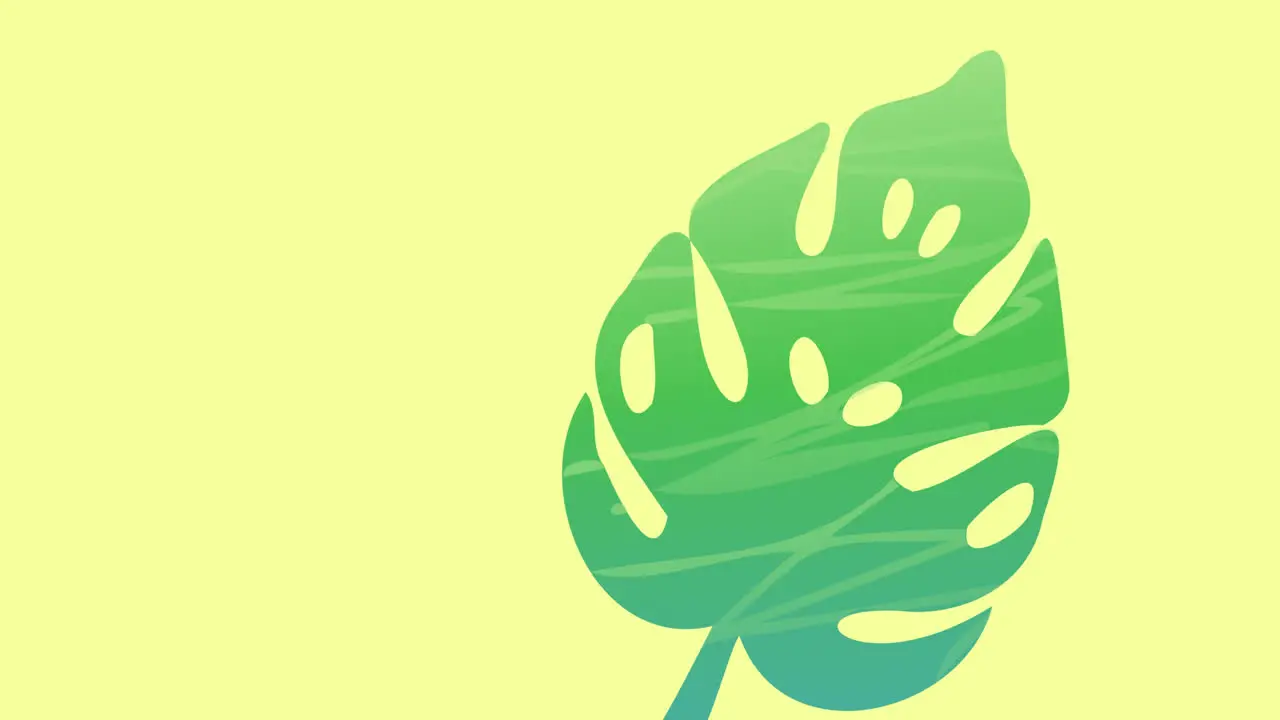 Animation of green leaf with copy space on yellow background