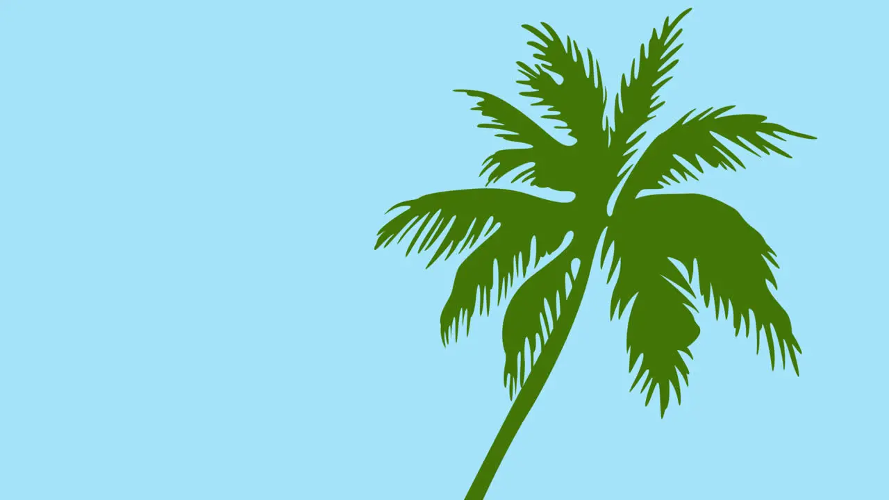 Animation of green palm tree with copy space on blue background