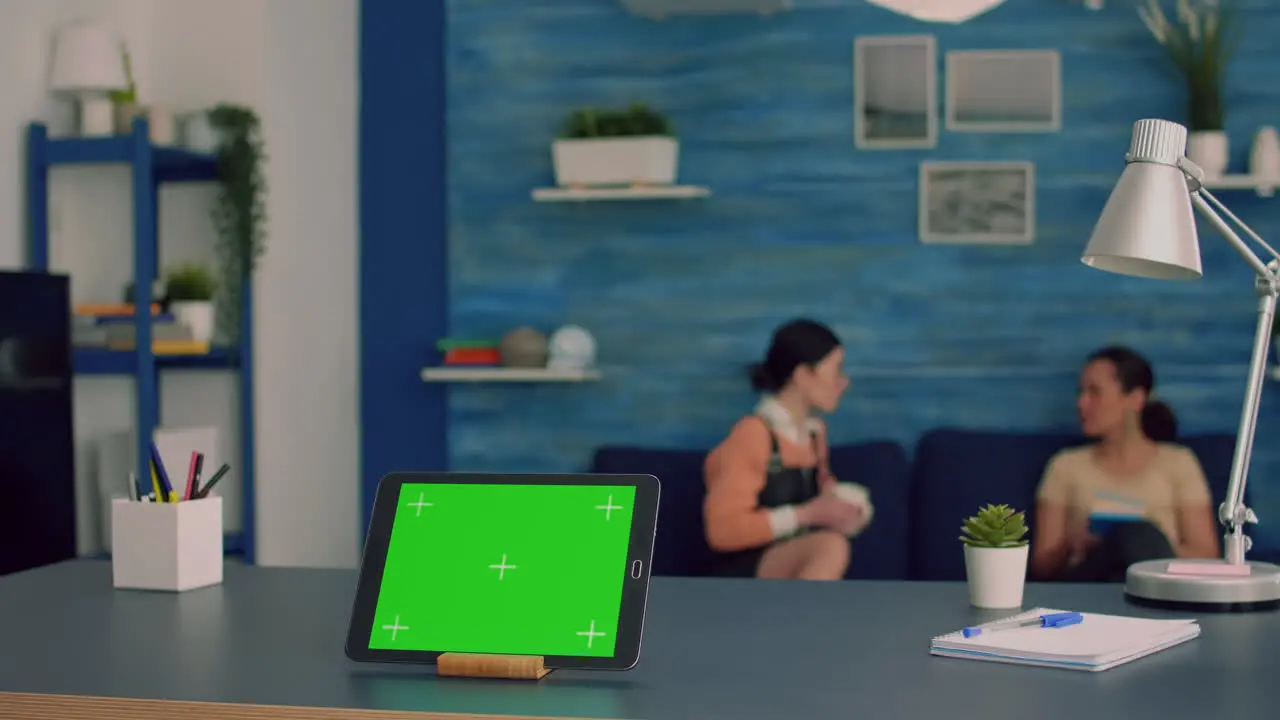 Tablet computer with mock up green screen chroma key display