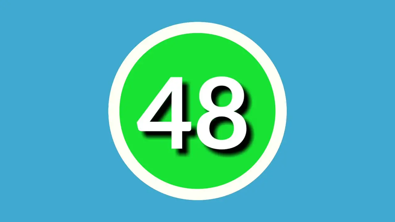 Number 48 forty eight sign symbol animation motion graphics on green sphere on blue background 4k cartoon video number for video elements