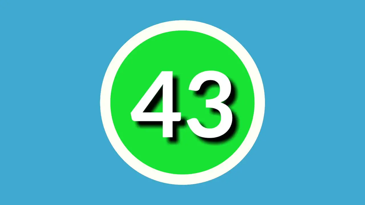 Number 43 forty three sign symbol animation motion graphics on green sphere on blue background 4k cartoon video number for video elements