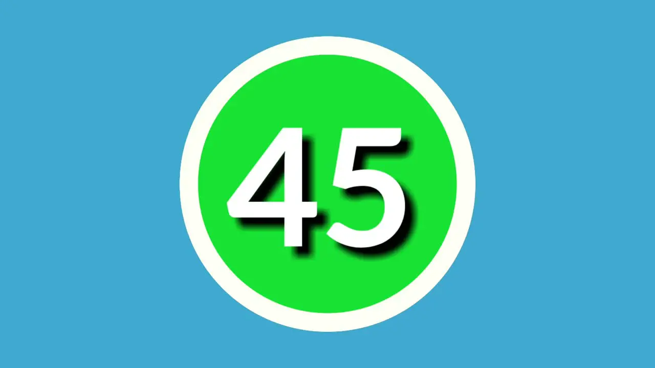 Number 45 forty five sign symbol animation motion graphics on green sphere on blue background 4k cartoon video number for video elements