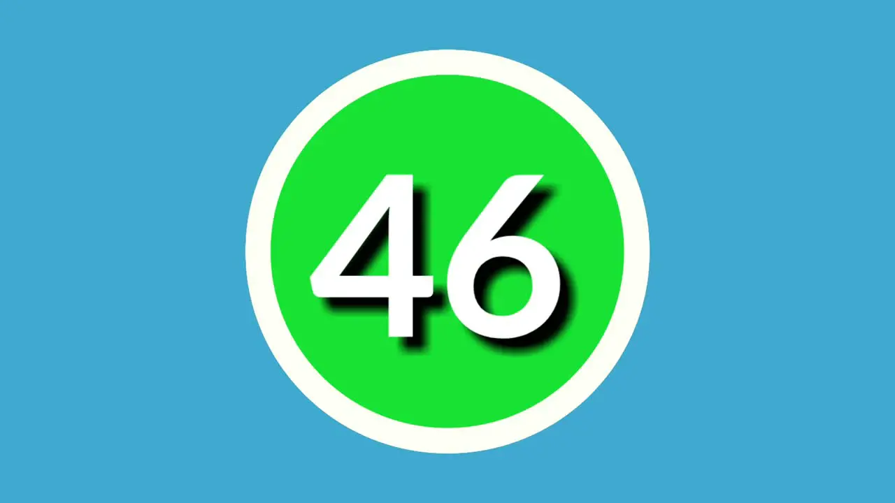 Number 46 forty six sign symbol animation motion graphics on green sphere on blue background 4k cartoon video number for video elements