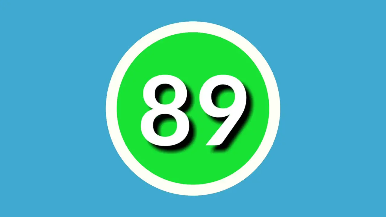 Number 89 sign symbol animation motion graphics on green sphere on blue background 4k cartoon video number for video elements