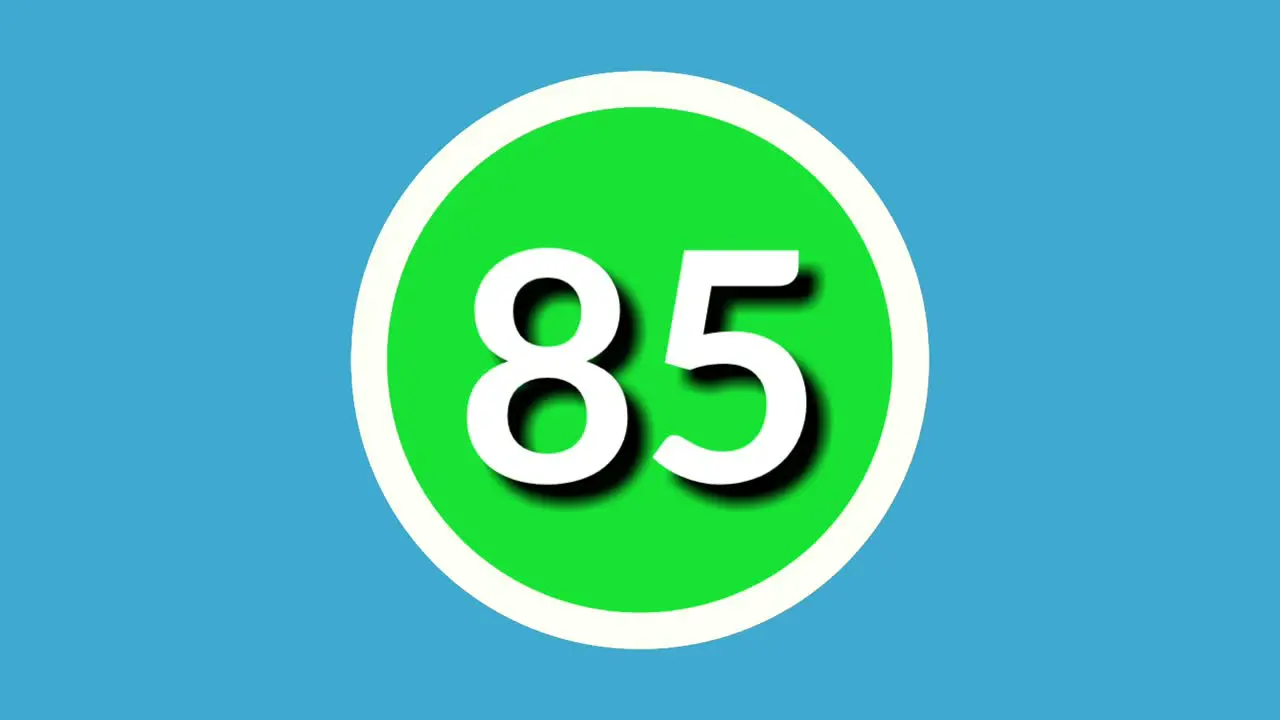 Number 85 sign symbol animation motion graphics on green sphere on blue background 4k cartoon video number for video elements