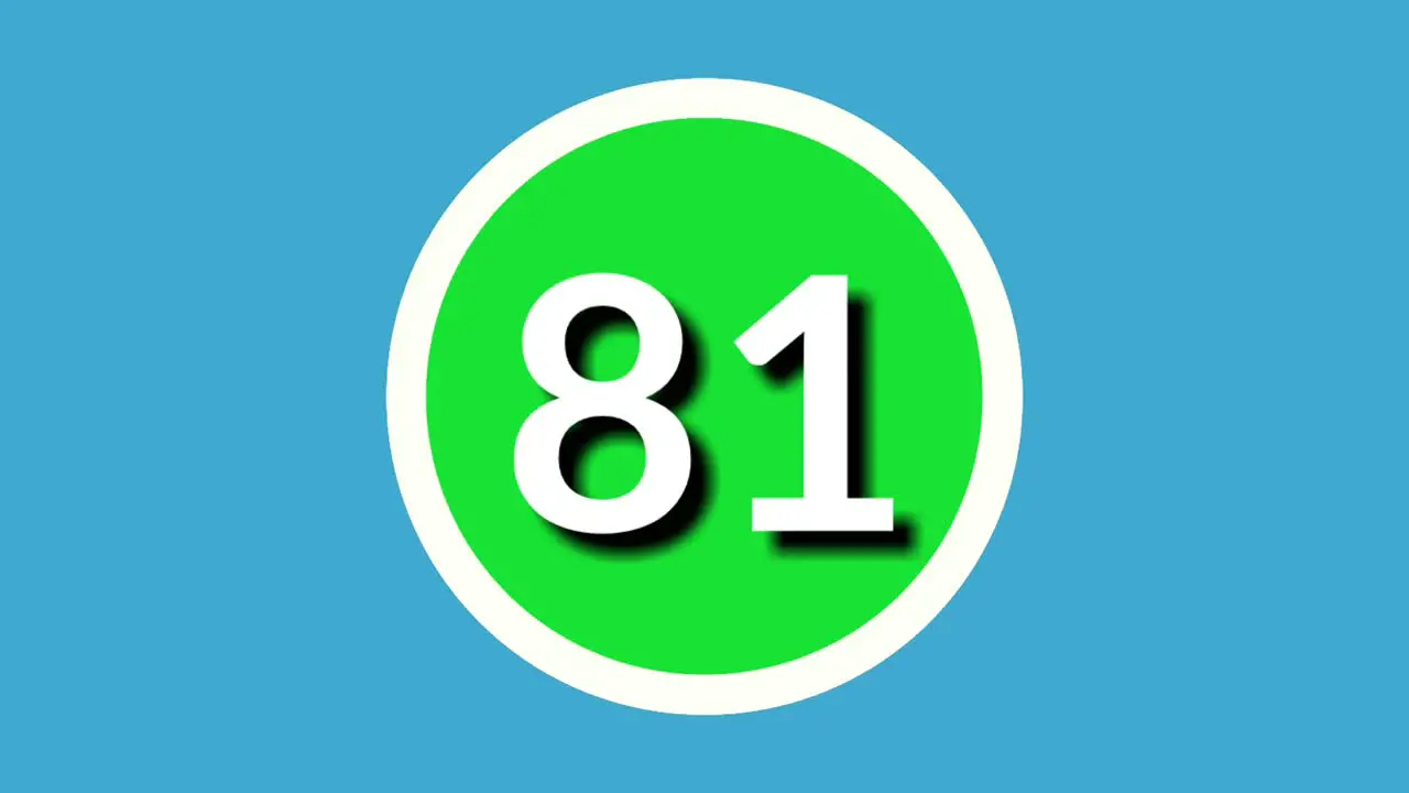 Number 81 sign symbol animation motion graphics on green sphere on blue background 4k cartoon video number for video elements