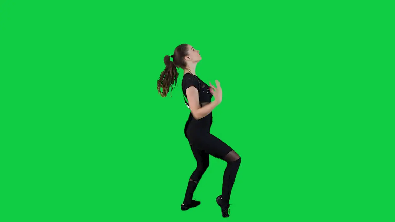 Glamorous Green Screen Dance Beautiful Dancer in Striking Black Bodysuit