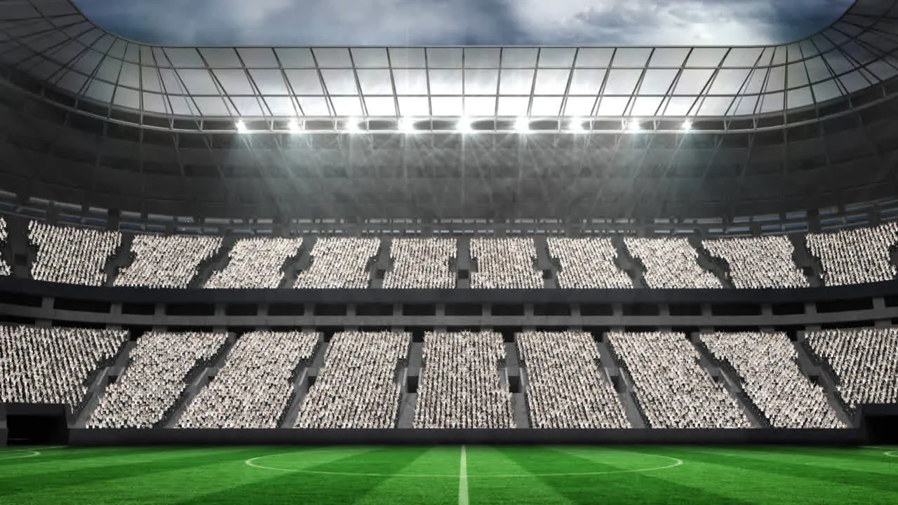 Animation of green screens moving over sports stadium