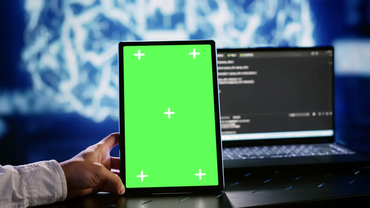 AI script coding on chroma key tablet