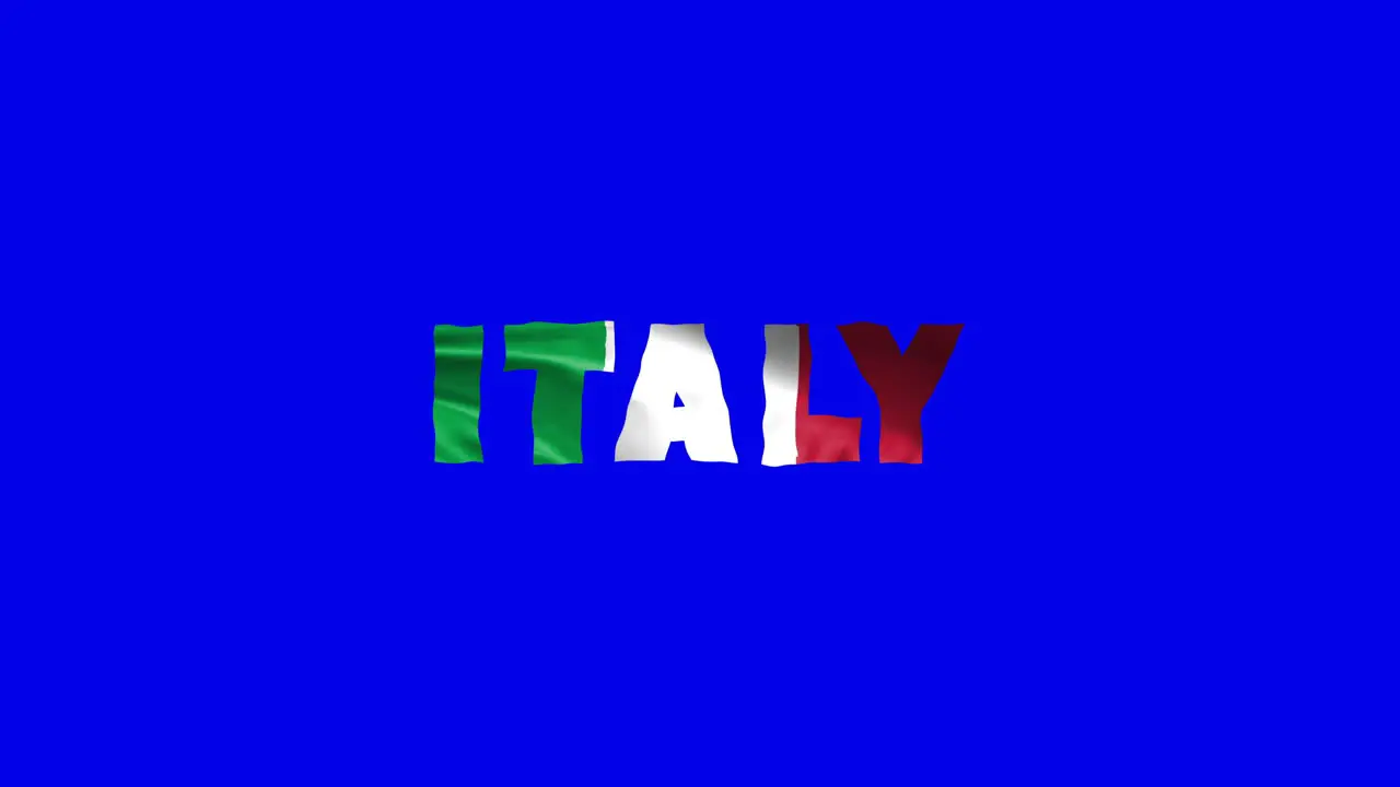 Italy country wiggle text animation lettering with her waving flag blend in as a texture Blue Screen Background Chroma key loopable video