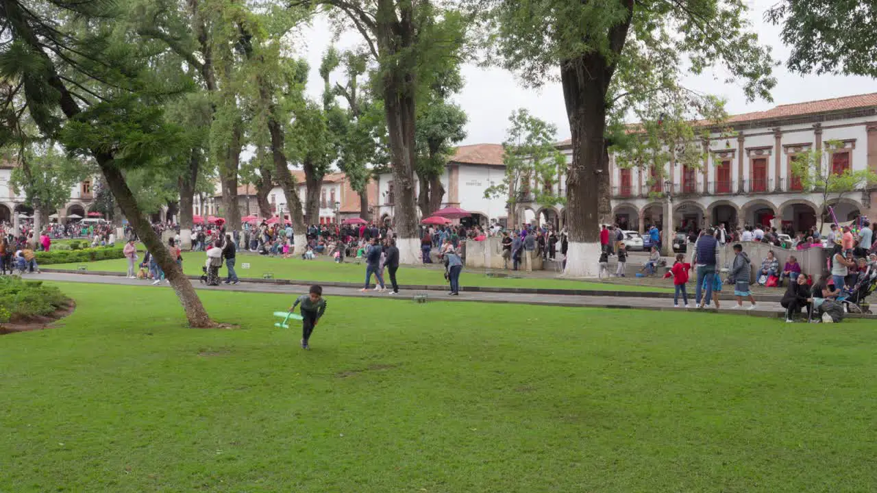 Many people in the main square of Patzcuaro at the balloon festival