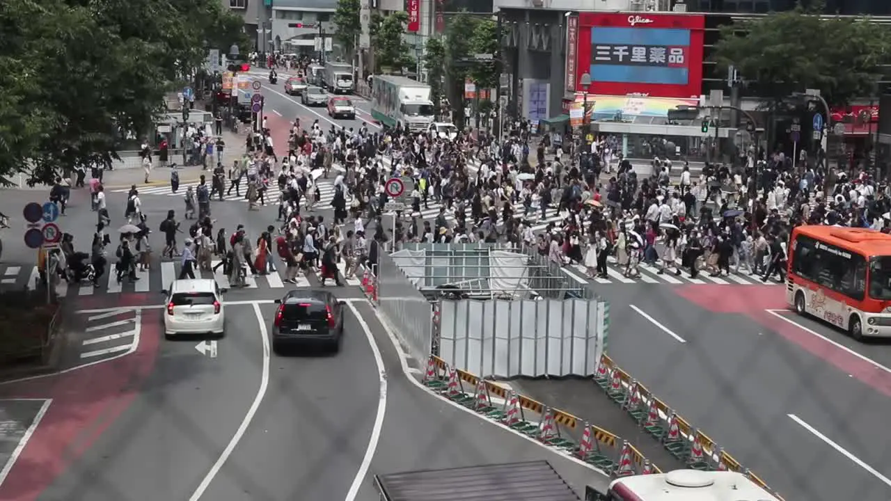 Hundreds of people crossing the road at the famous scramble crossing at Shinjuku