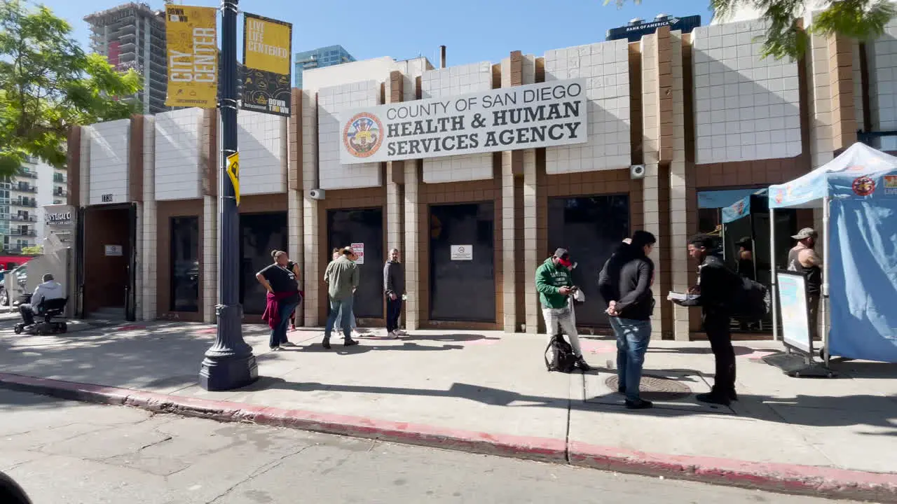 Poor people in front of Health and Human Services in San Diego California