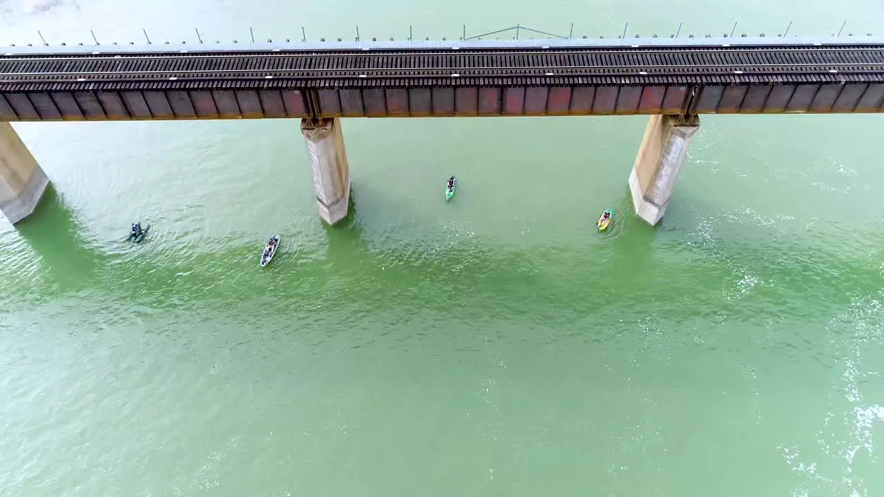 Aerial video of kayaks below the Lake Lavon dam in Texas