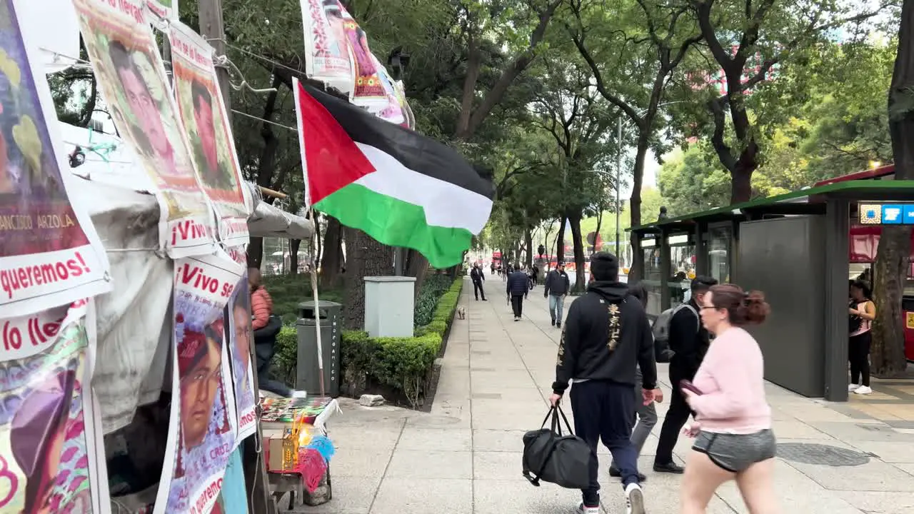 shot of palestinan flag in mexico city